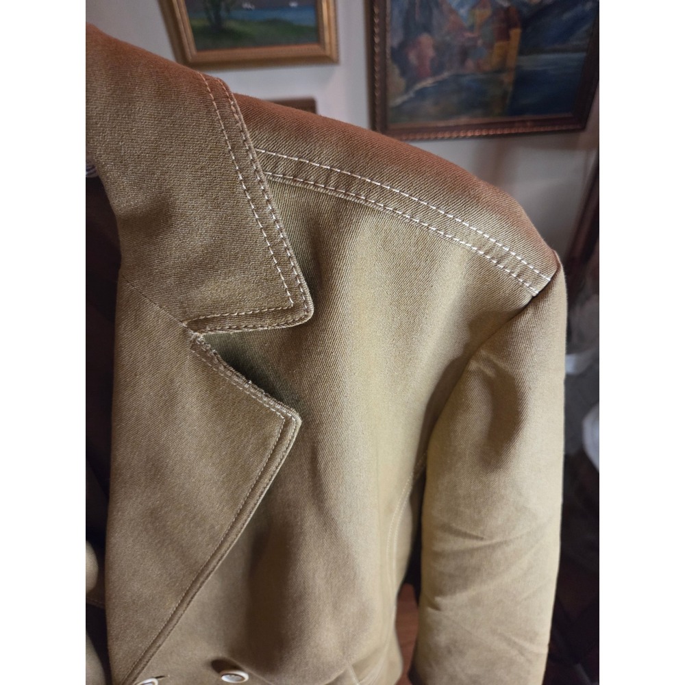 Vtg Kasper Woman Khaki Tan Contrast Stitch Blazer Jacket Plus Size 24W Tailored - Picture 5 of 15